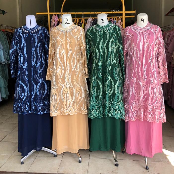 Gamis brukat tile outer + dalaman 9866