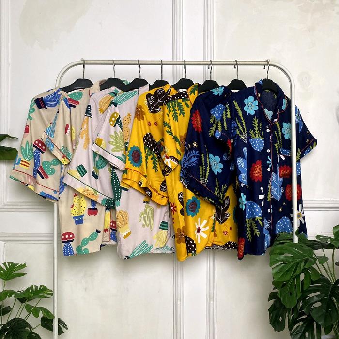 One set Baju Tidur Piyama Pendek Kaktus Celana
