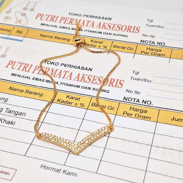 gelang tangan wanita model serut fuji motif elegan berlapis emas muda free surat dari toko Bracelets
