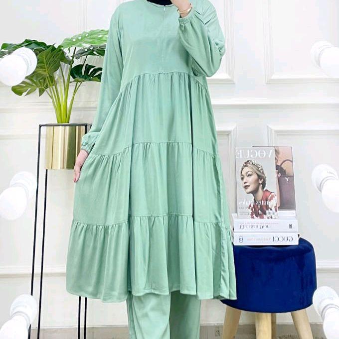 one set long tunik, bahan twill premium.