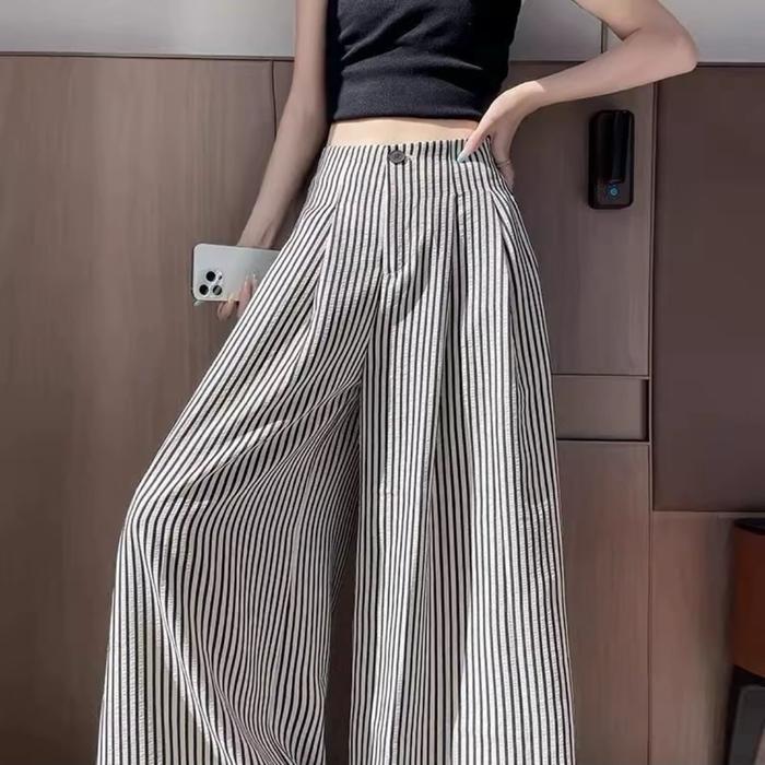 Lafy.id - Stripe Wide Leg Pants Celana Kulot Salur Katun Highwaist Upgrade Tampilan Harianmu dengan 