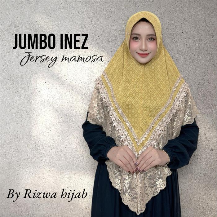 NEW Hijab instan bergo Inez renda jumbo mewah Jersey mamosa by rizwa kerudung wanita muslim Berkuali