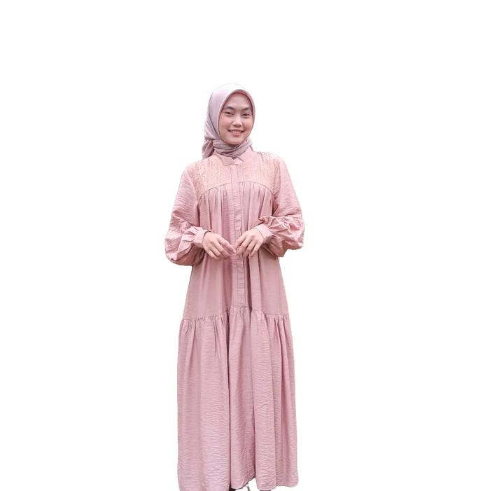 Dress Sararae Hijab,Umpak Kombinasi Brukat Dada,Gamis Casual, Formal. Dewasa