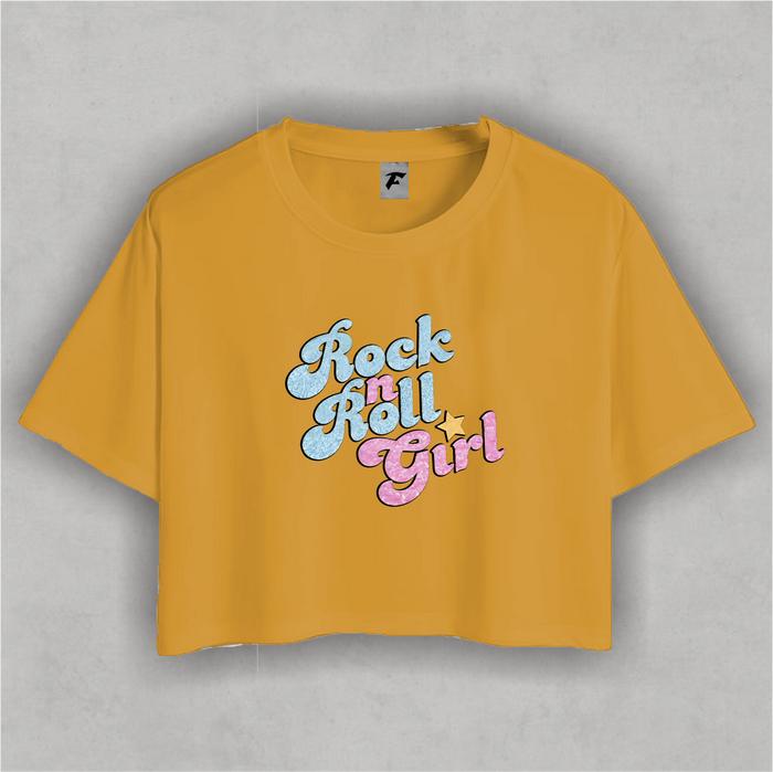 Flooks Tshirt Crop Top Rock n Roll Girl tulisan Cotton Combed 24s