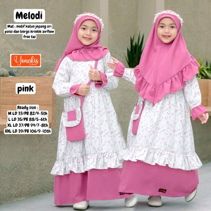Yonakids MELODI GAMIS ANAK PEREMPUAN BAHAN KATUN JEPANG KOTIF BUNGA SET HIJAB BY YONAKIDS Tunik Baju