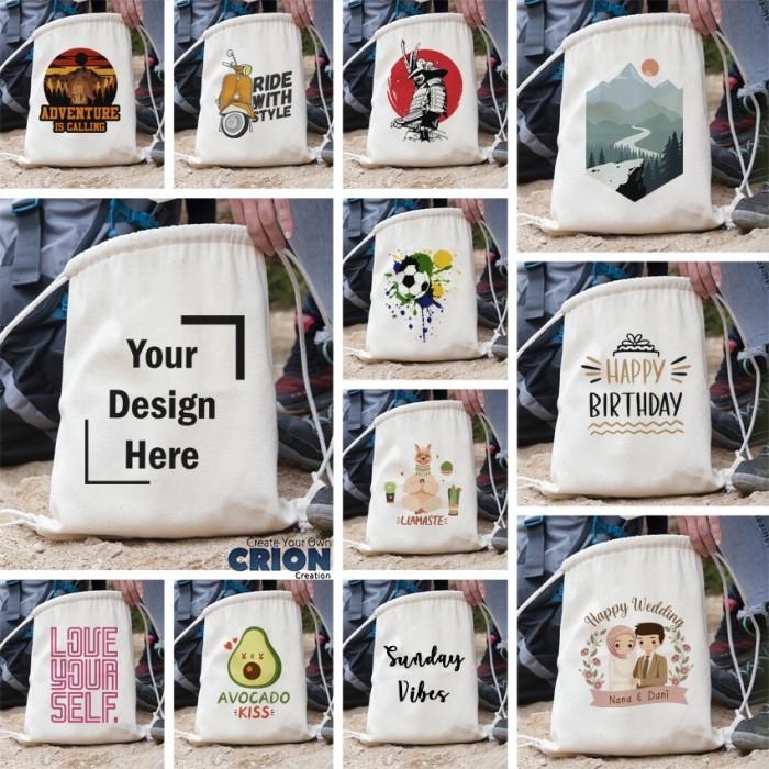 G☎QX TAS SERUT BLACU PRINTING DRAWSTRING POUCH - CUSTOM LOGO -BY CRION H✉2O