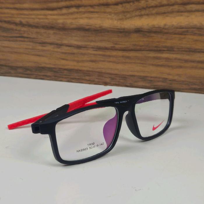 frame kacamata pria wanita sporty kotak Nike 8903 hitam doff merah transparan bisa Lensa Blueray Blu