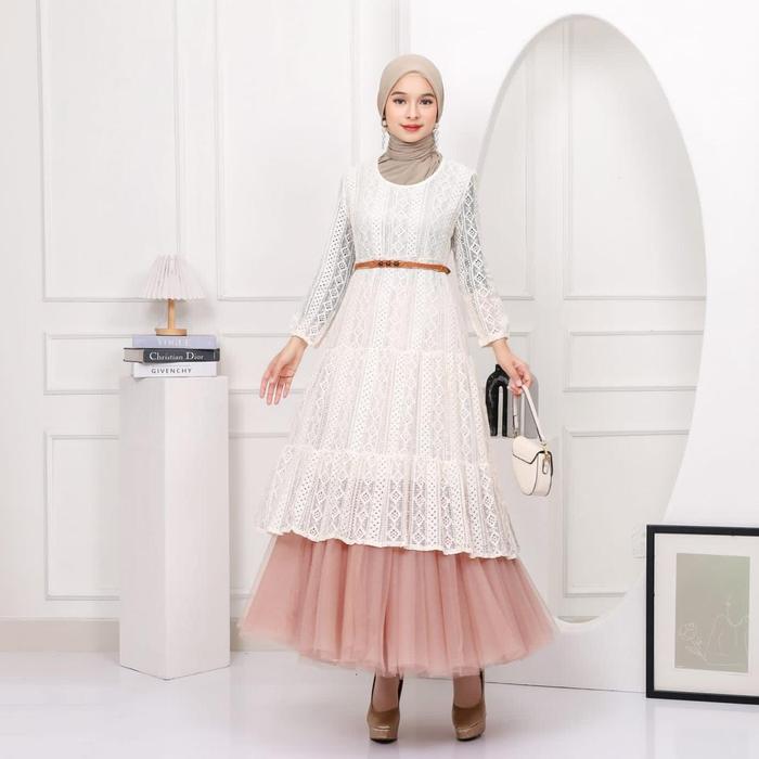 Gaun Dress Ziva Lace TM 57301 embroidered boho dress import original Three M gamis baju wanita musli