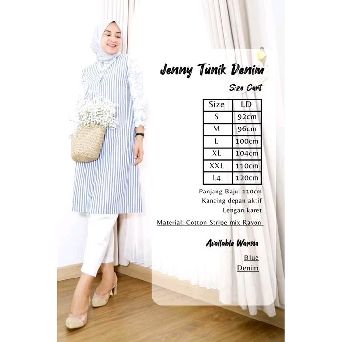jenny tunik nck label warna denim ukur M