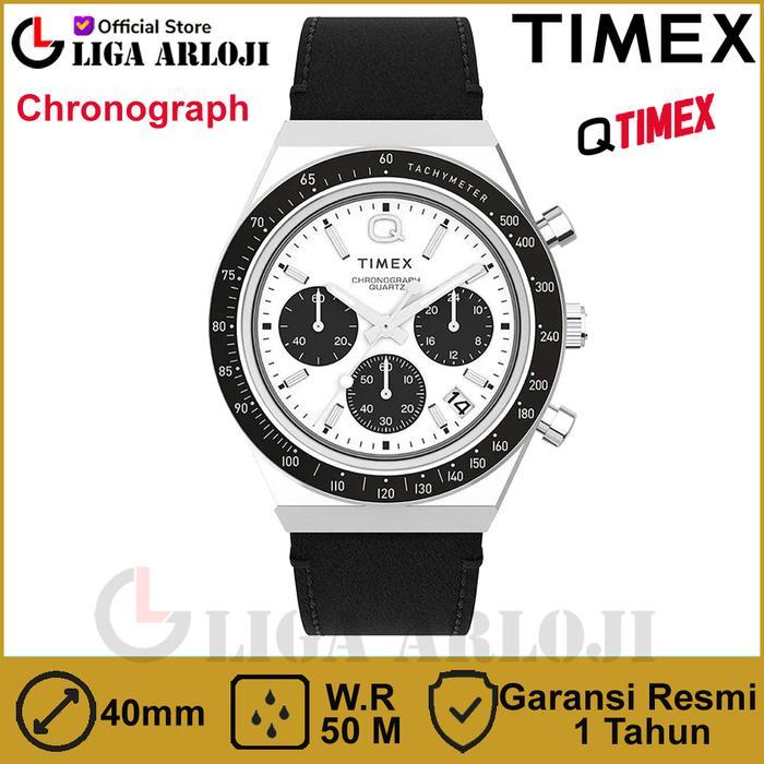 Jam Tangan Pria Timex Q TW2W53400 Chronograph Stainless Steel Leather