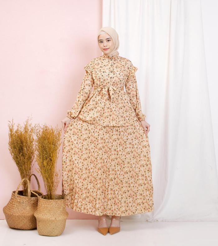 TICLO Monica Dress Gamis Plisket Wanita Jumbo Motif Bunga 1 Umpak