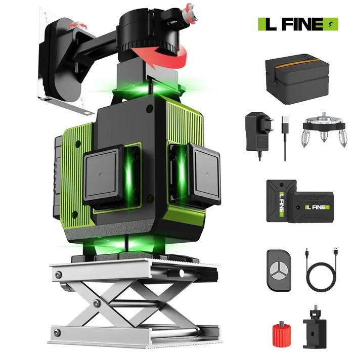 LFINE Nivel Laser 4D 16 Line Professional Laser Level 360° Horizontal&Vertical Green Light Self Lev