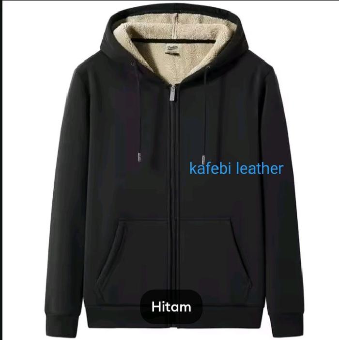 jaket Hoodie Zipper bulu jaket hangat bulu jaket Hoodie zipper keren trendi uniseks  Fleece