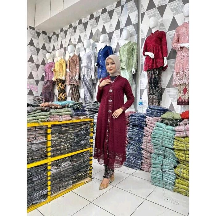 sk / stelan kebaya modern/ kebaya tunik rosidah jumbo LD130/ kebaya tunik kancing depan/kebaya +rok 