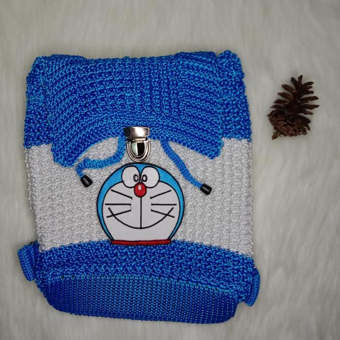 Tas Gaya Gendong Rajut Anak Karakter SD Anak Anak - Tas Rajut Karakter Doraemon TRD