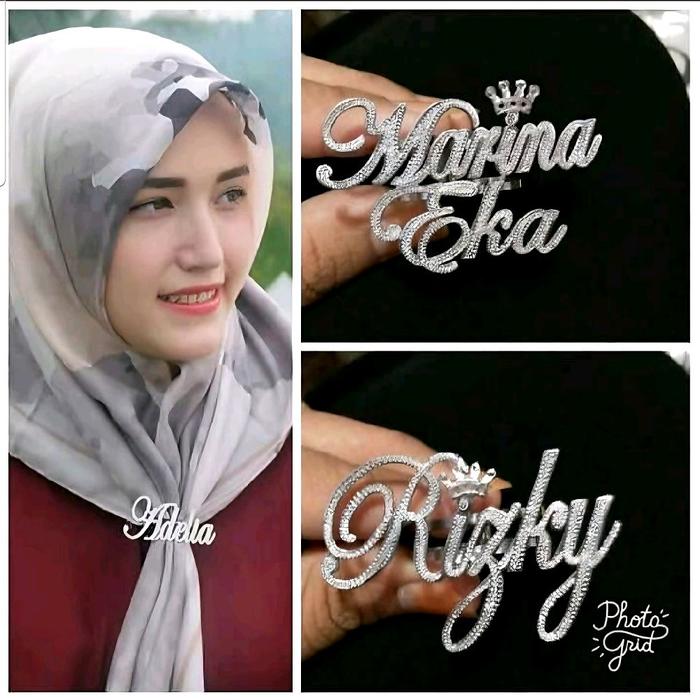 Bros ring custom nama | pin tudung hijab variasi nama Kerudung
