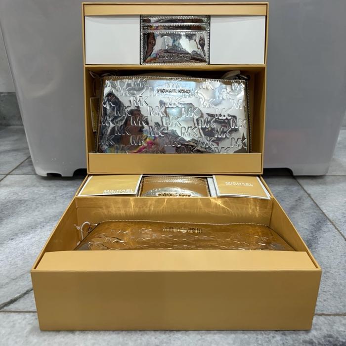 MK bag+Card Holder, tas Pale Gold and Silver, Original USA