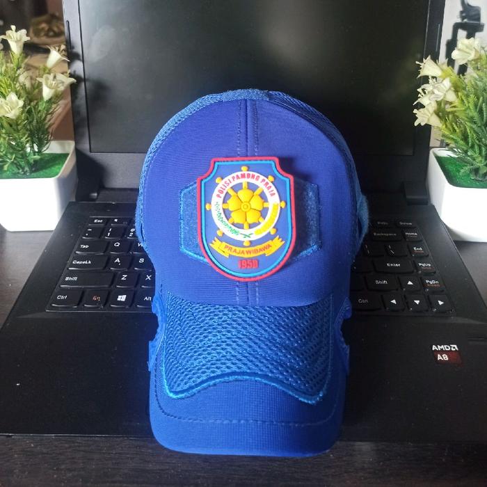 topi taktikal coak biru cotton original satu set karet satpol pp