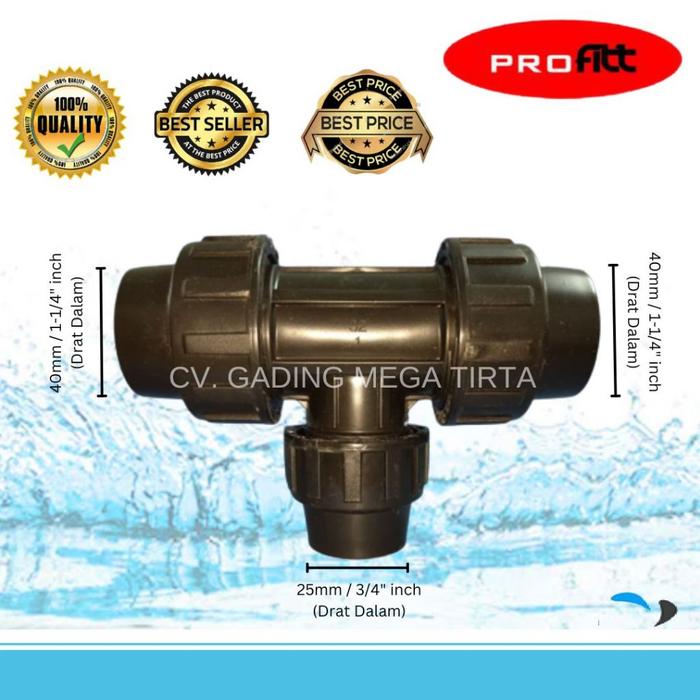 Compression Red Tee Fitting HDPE 40x25mm