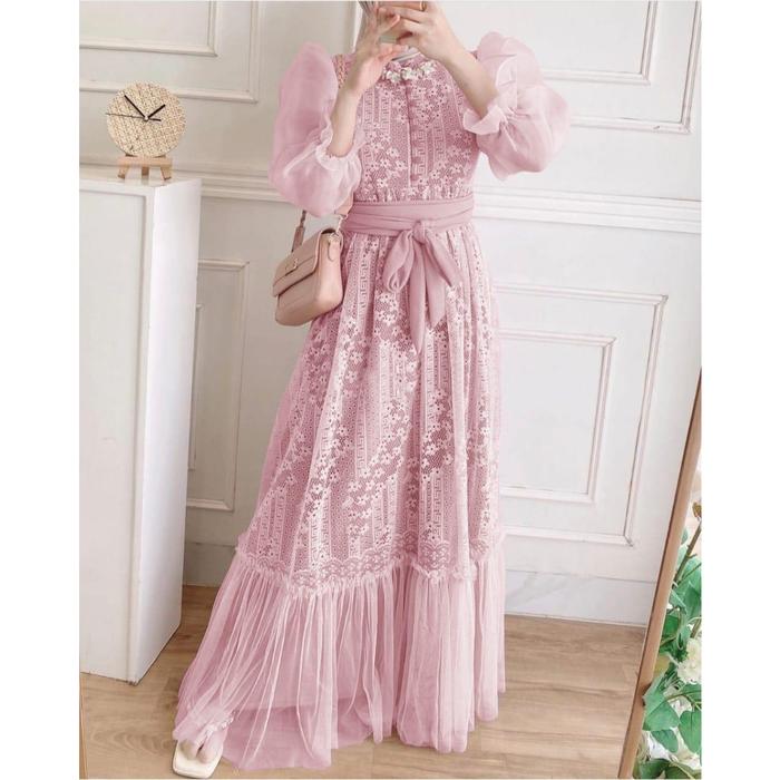 TERLSRISS Aurora Boutique MAXI INARA | Busui Friendly | Brukat Katun Kombinasi Furing TIle Halus Pol