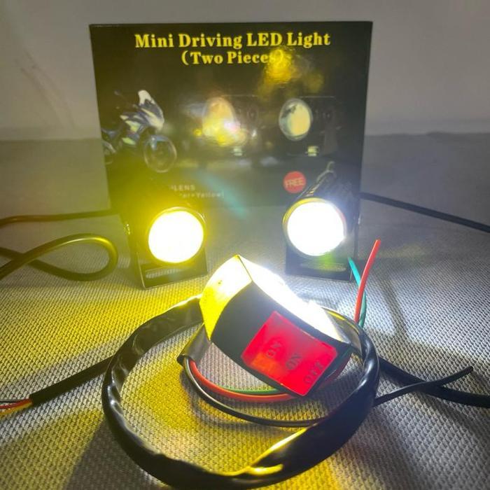 1 PAKET 2 PCS LAMPU TEMBAK LED LASER D2 D3 MINI DRIVING 2 WARNA PUTIH KUNING HIGH LOW FREE SAKLAR 3 
