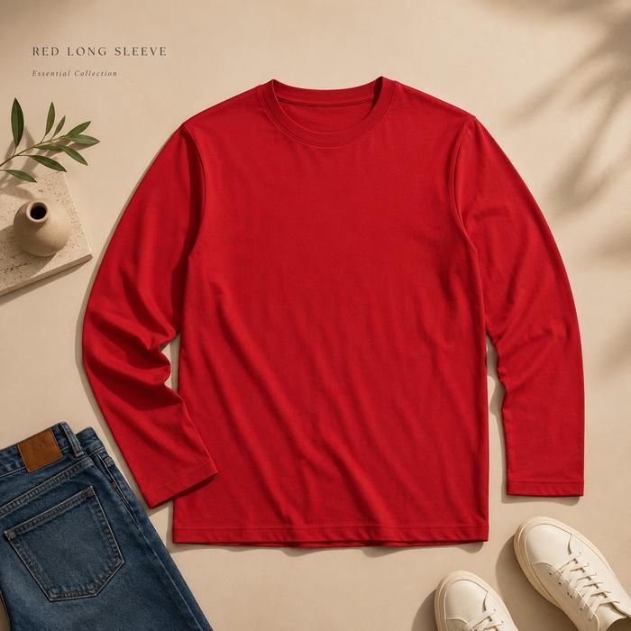 Kaos Polos Merah Lengan Panjang Pria Wanita Unisex M-XXL - Merah, M