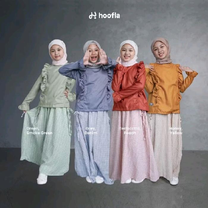 Set Blouse Anak Perempuan Aliya Hooflakids - Grey/Denim/Terracotta/Peach/Green/Smoke Green/Honey/Yel