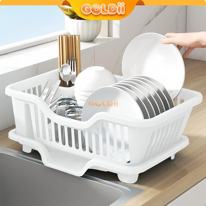 GOLDII - Rak Cuci Piring Westafel Rak Pengering Piring Plastik Minimalis Keranjang Piring Dengan Tir