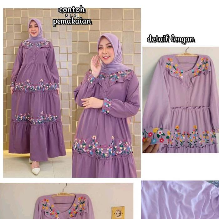gamis voxy bunga/gamis lilac/gamis voxy/gamis murah/gamis rampel