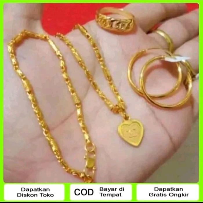 1 SET PERHIASAN BAMBU EMAS MUDA kalung fuji Elegan