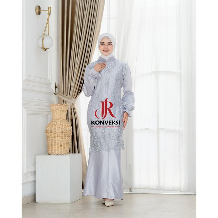 Tunisia Dress Kondangan Satin Mix Brokat Mewah - Gaun Pesta Bridesmaid Duyung -  Gamis Muslim Lebara