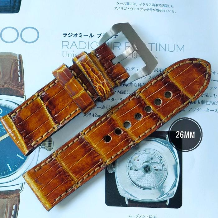 26mm • Genuine Croco Straps Leather Handmade Tali Jam Tangan • Classic Golden Heritage Croco Straps 