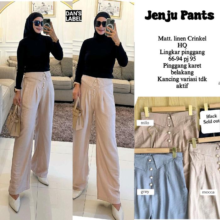 jenju pants best seller matt linen crinkle lp 66-94 pc 95 pinggang karet belakang kancing variasi ti