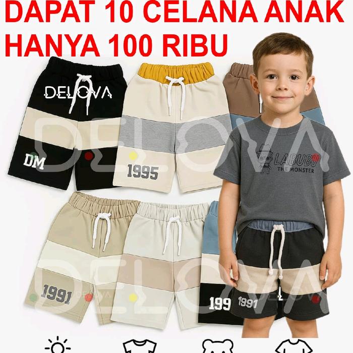 DELOVA Celana Pendek Anak Laki-Laki Chinos Kolor Motif Distro Fashion Usia 3-12 Tahun Bahan Fleace T