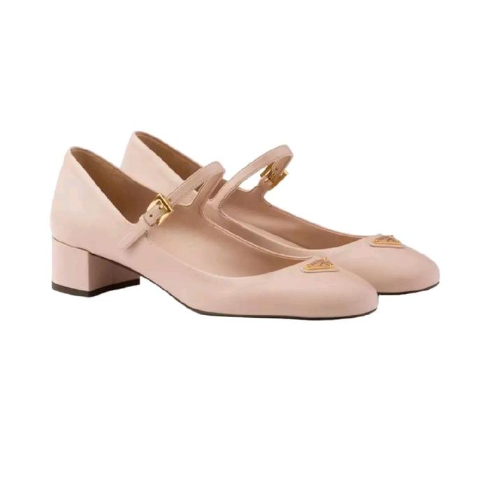 Prada Mary Jane 35 Nappa Leather Pumps Heels Water Shoes Wanita Pesta Pink