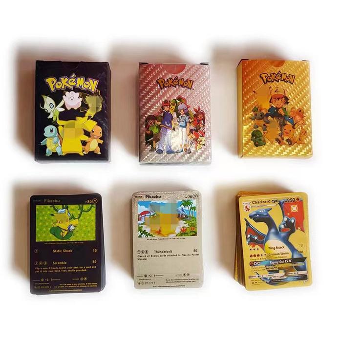 5-55PCS cartas pokemon francaise espanol Gold Cards Spanish English Foil Gold silve  Cards Metalicas