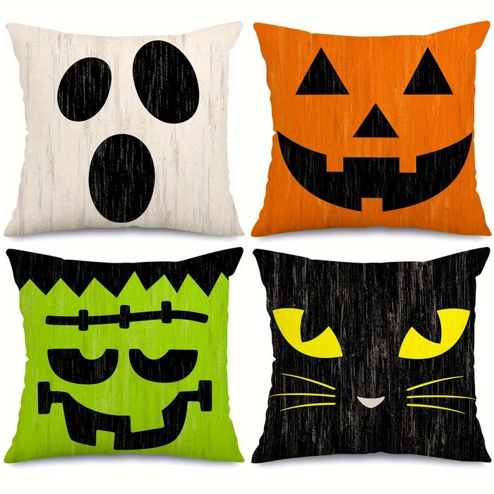 Halloween Pillowcase, Retro Halloween Character Expression Pillowcase for Vacation House Sofa, Sofa 