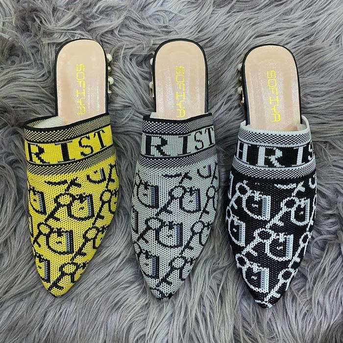 Sendal+sofiya flat bahan rajut