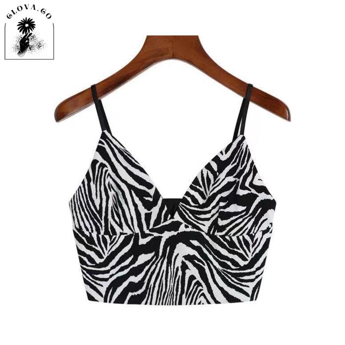 CLOVA BJ366 Tank Top Crop Motif Garis Wanita Tanktop Printed Zebra Korean Fashion