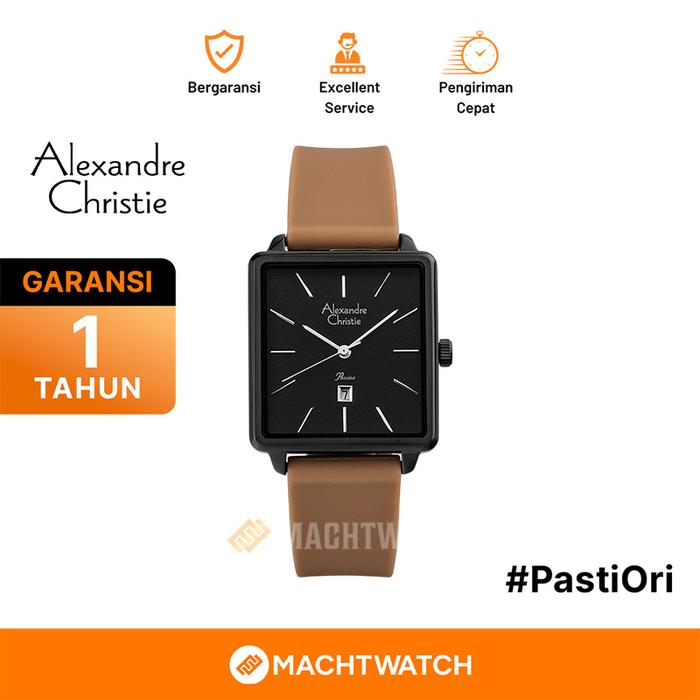 Jam Tangan Wanita Alexandre Christie Passion AC 2810 LD RIPBABO Ladies Black Dial Brown Rubber Strap
