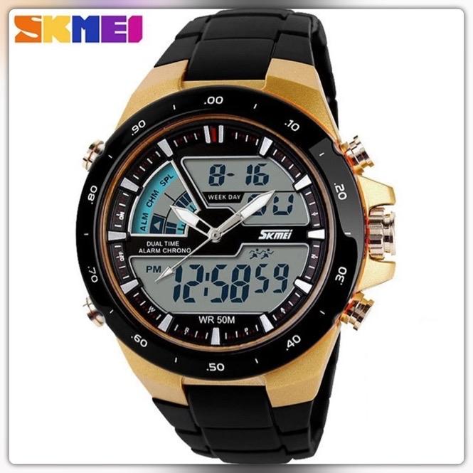 JN4C SKMEI 1016 Ori Second Jam Tangan Pria Digital Dual Time Alarm Chrono (Tali sudah diganti Karet