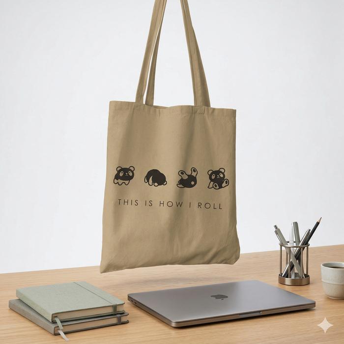 Totebag Wanita Tas Muat Laptop Ukuran Besar 30x40 CM Motif Panda Roll - Tas Wanita Resleting Tote Ba