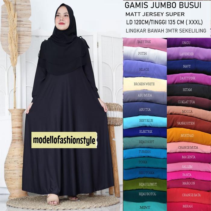 Diandra - Gamis Dress Jersey Polos Jumbo Xl Xxl-Xxxl Warna Putih Bersih Hitam Hijau Botol Army Turki