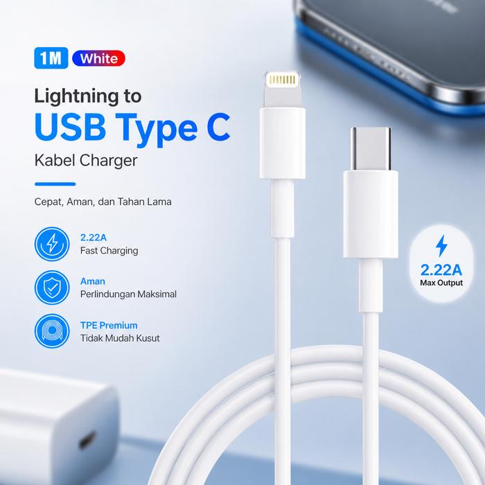 Mutiaramall - Kabel Lightning USB C | Kabel Charger Fast Charging | Kabel Data 1M