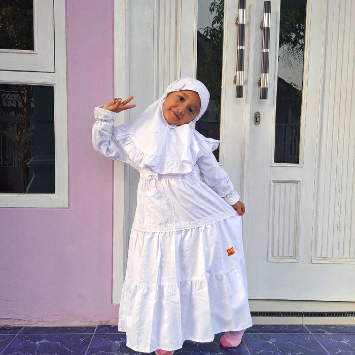 PREMIUM (READY) terjamin Gamis anak putih  canda rendaN.A.F manasik 4_12th /gamis anak /gamis putih 