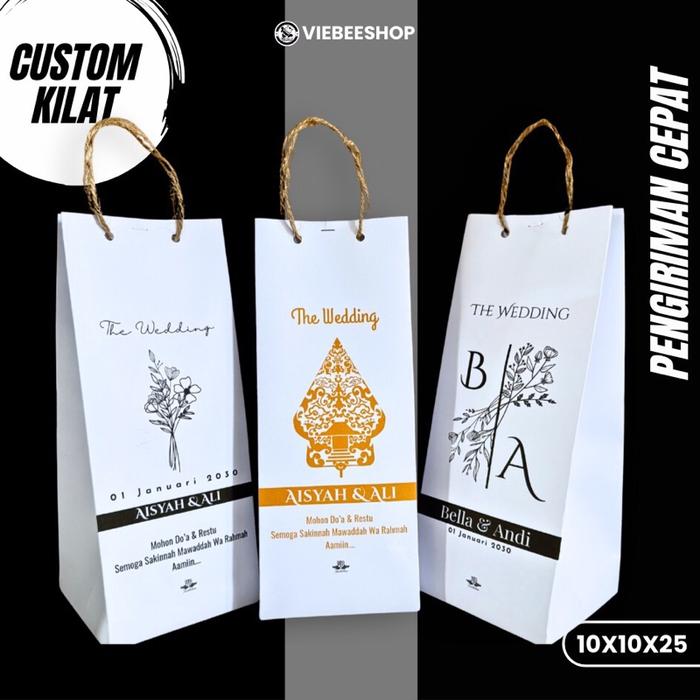 ( Isi 50 Biji ) Tas Paper Bag Souvenir Wedding Mini Muat Botol Minum Murah Packing Souvenir Pernikah