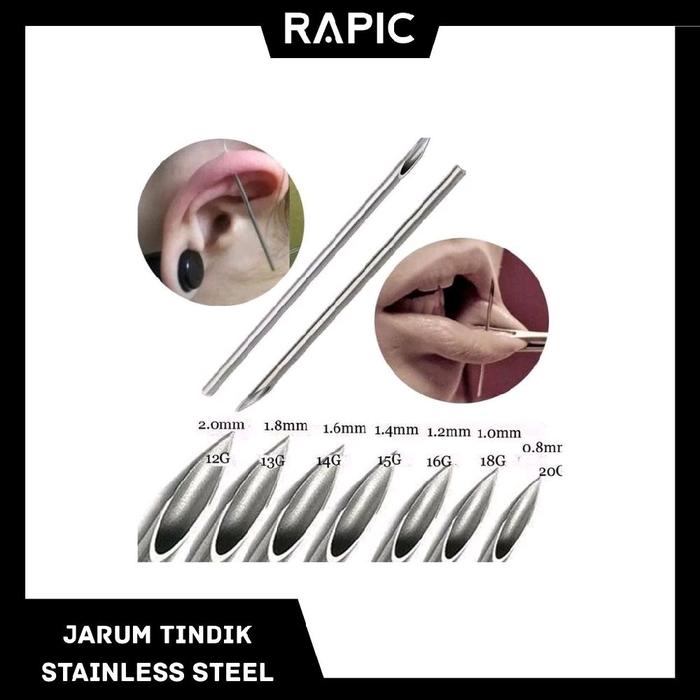 Jarum Stainless Steel untuk tindik telinga, hidung, lidah, bibir, alis, pusar, dan lain sebagainya