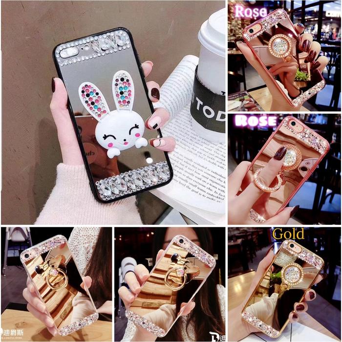Diamond Plated Mirror Case For Xiaomi, Oppo, Vivo, Samsung, Realme & Iphone & Ring Stand