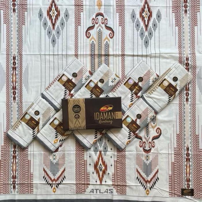 Atlas Idaman Harmoni Kembang 555 BHS Sarung Putih Muslim Dewasa Kain Tenun Katun Sutra Premium New
