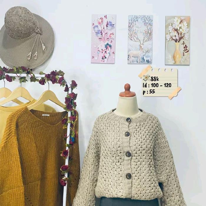 thrift Kardigan Sweater Oversize Wanita Tebal Atasan Knitwear Cardigan Panjang Crop Basic Baju Outer
